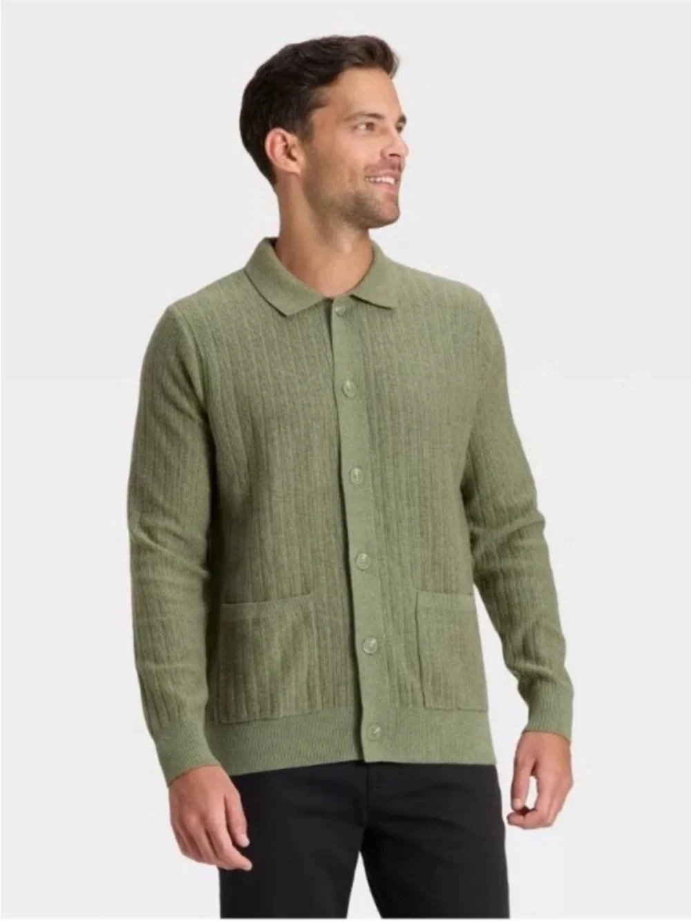 Goodfellow & Co Men’s Collared Cotton Blend Cardigan Sweater - Green XXL NWT